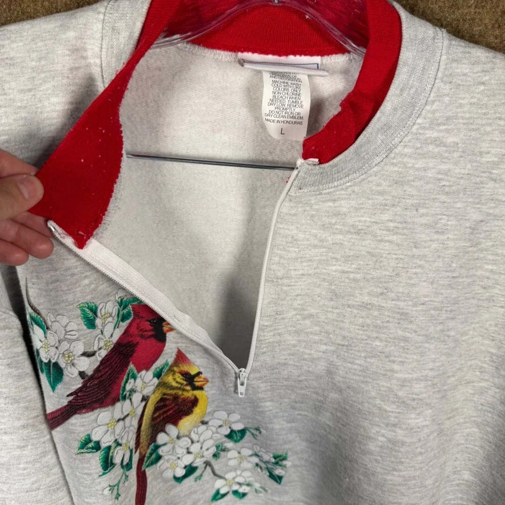 Vintage Morning Sun Sweater Shirt Large Womens 90s Cardinal Bird Grandma USA